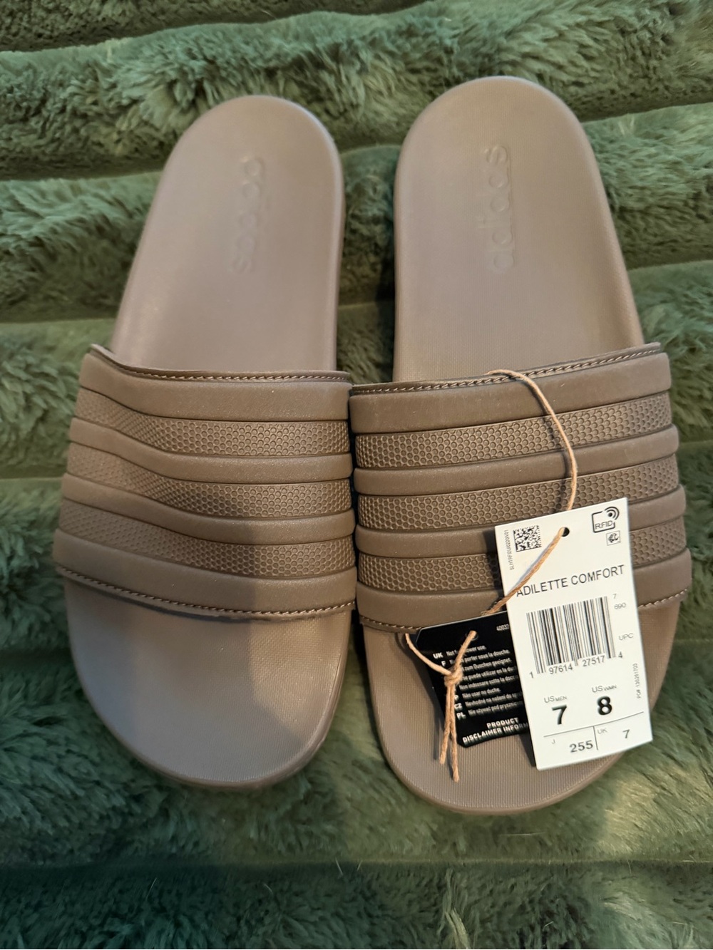 adidas Adilette Comfort Womens Slide Sandals in Taupe
